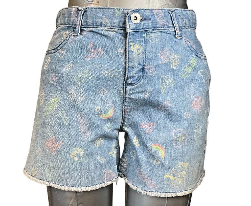 The Children's Place Shorts Girls 14 Blue Printed Stretch Adjust. Waist (W28 L2)